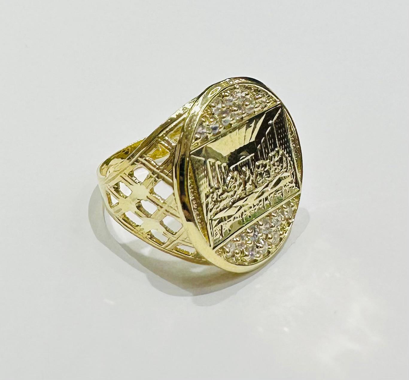 10K GOLD LAST SUPPER RING WITH CZ STONES- WEIGHT: 7.0gm