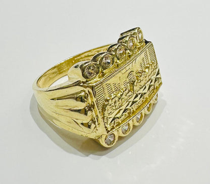 10K GOLD LAST SUPPER RING WITH CZ STONES- WEIGHT: 8.2gm