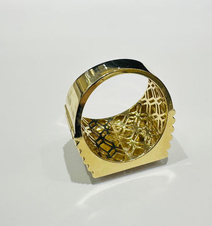 10K GOLD TWO TONED MERCEDES LOGO RING WITH CZ STONES- WEIGHT: 8.5gm