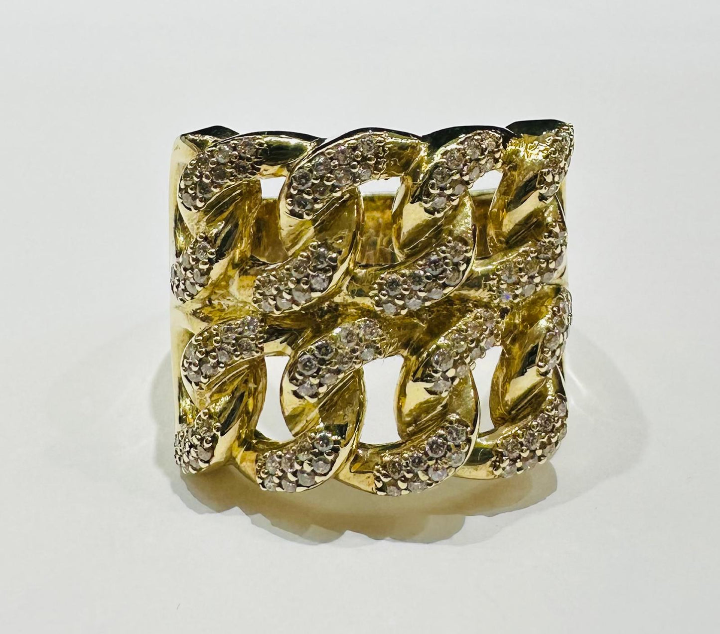 10K GOLD CUBAN LINK RING WITH CZ STONES- WEIGHT: 10.3gm