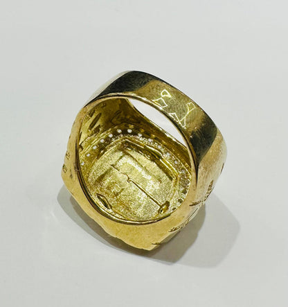 10K GOLD SAINT JUDE NUGGET RING WITH CZ STONES- WEIGHT: 12.9gm