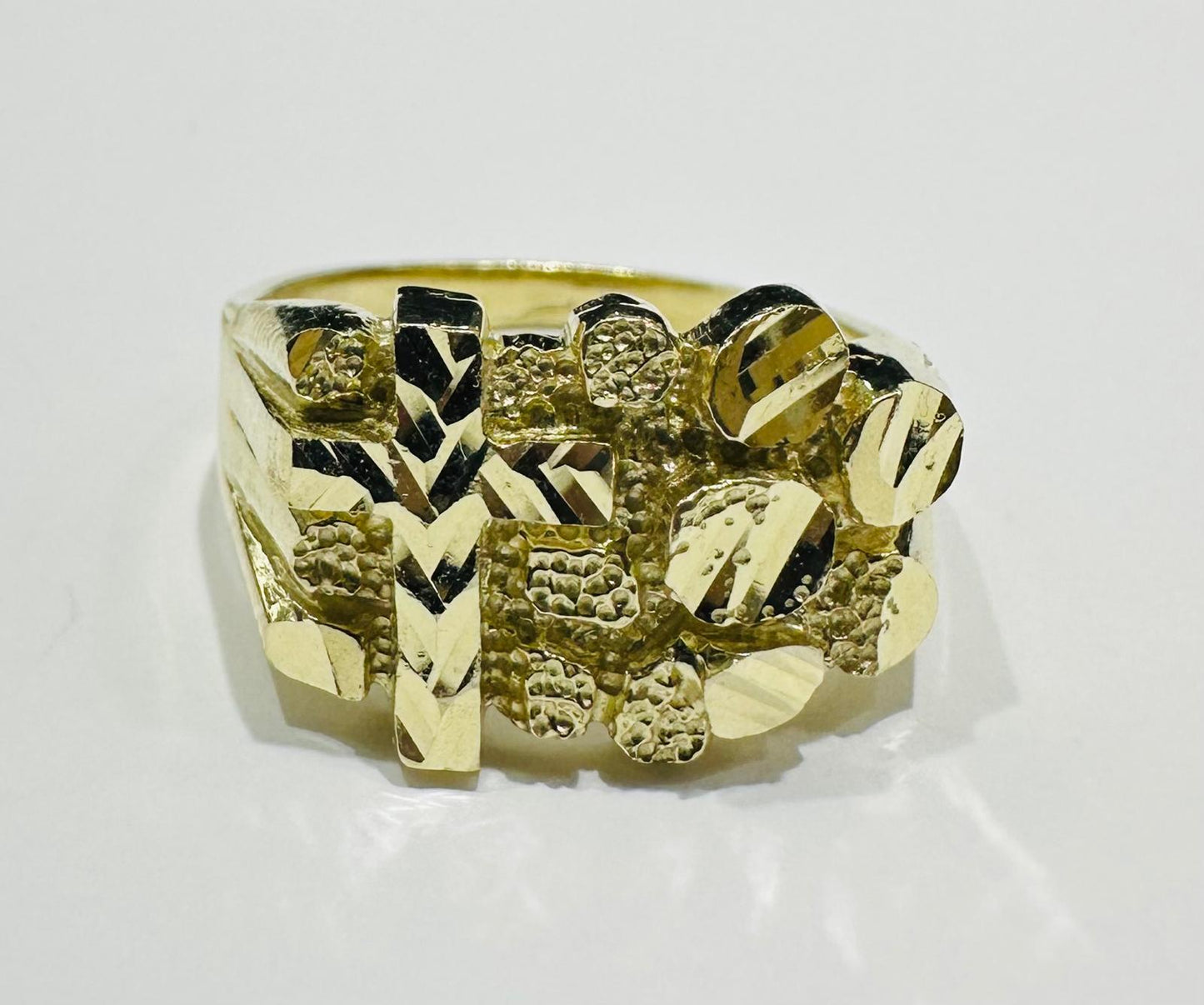 10K GOLD CROSS NUGGET RING- WEIGHT: 3.5gm