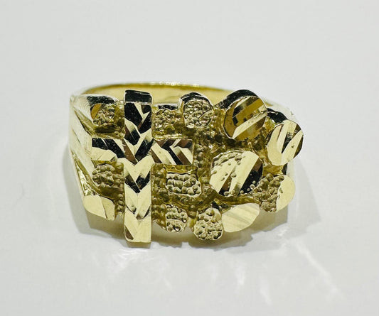 10K GOLD CROSS NUGGET RING- WEIGHT: 3.5gm