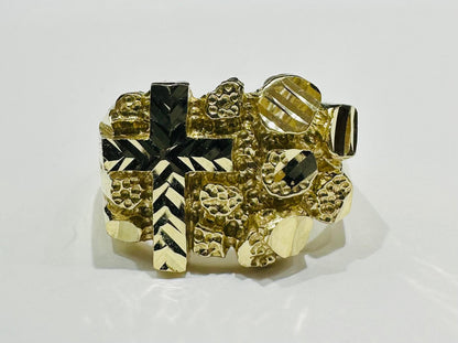 10K GOLD CROSS NUGGET RING- WEIGHT: 6.8gm