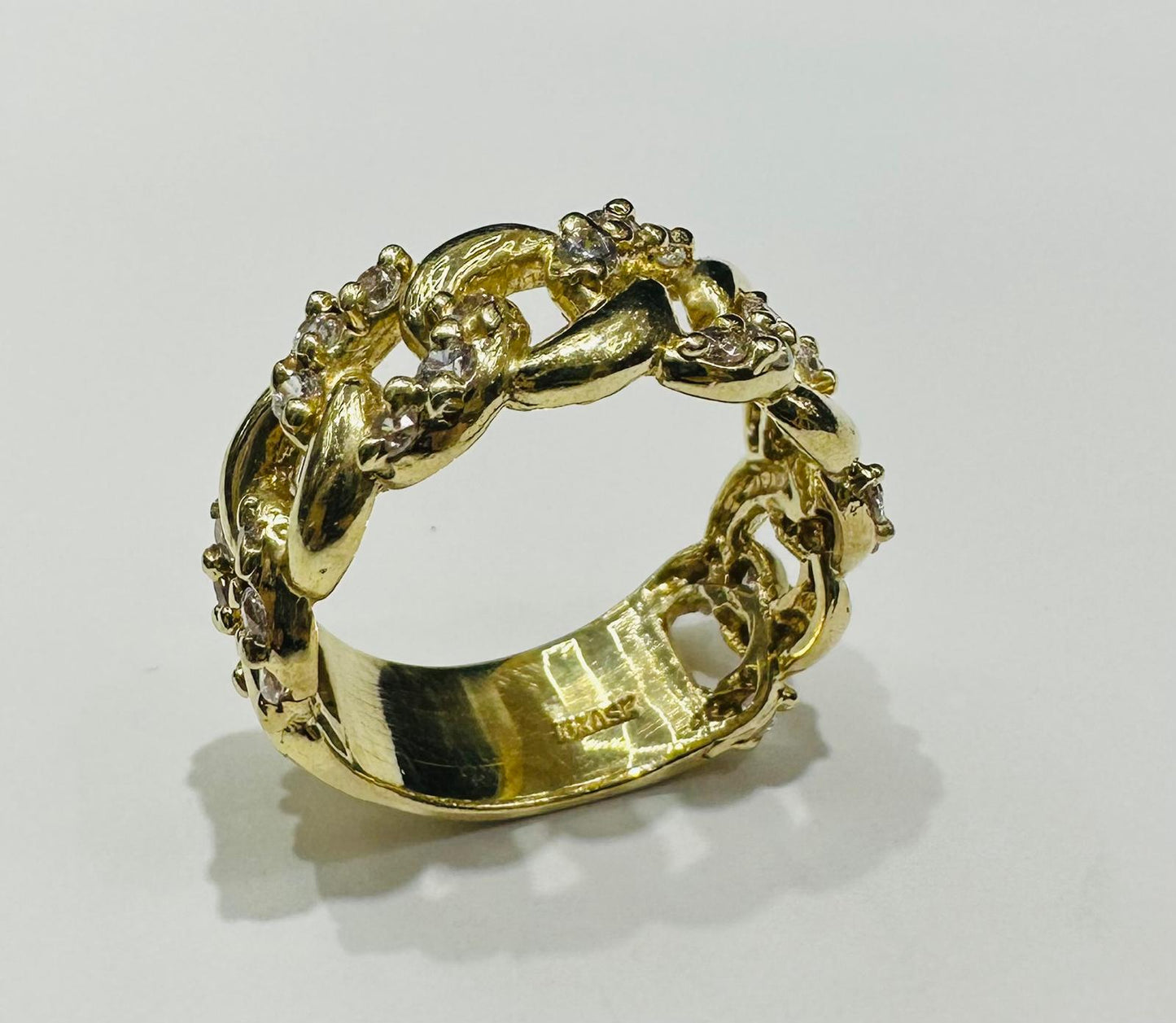 10K GOLD CUBAN LINK RING WITH CZ STONES - WEIGHT: 7.1gm