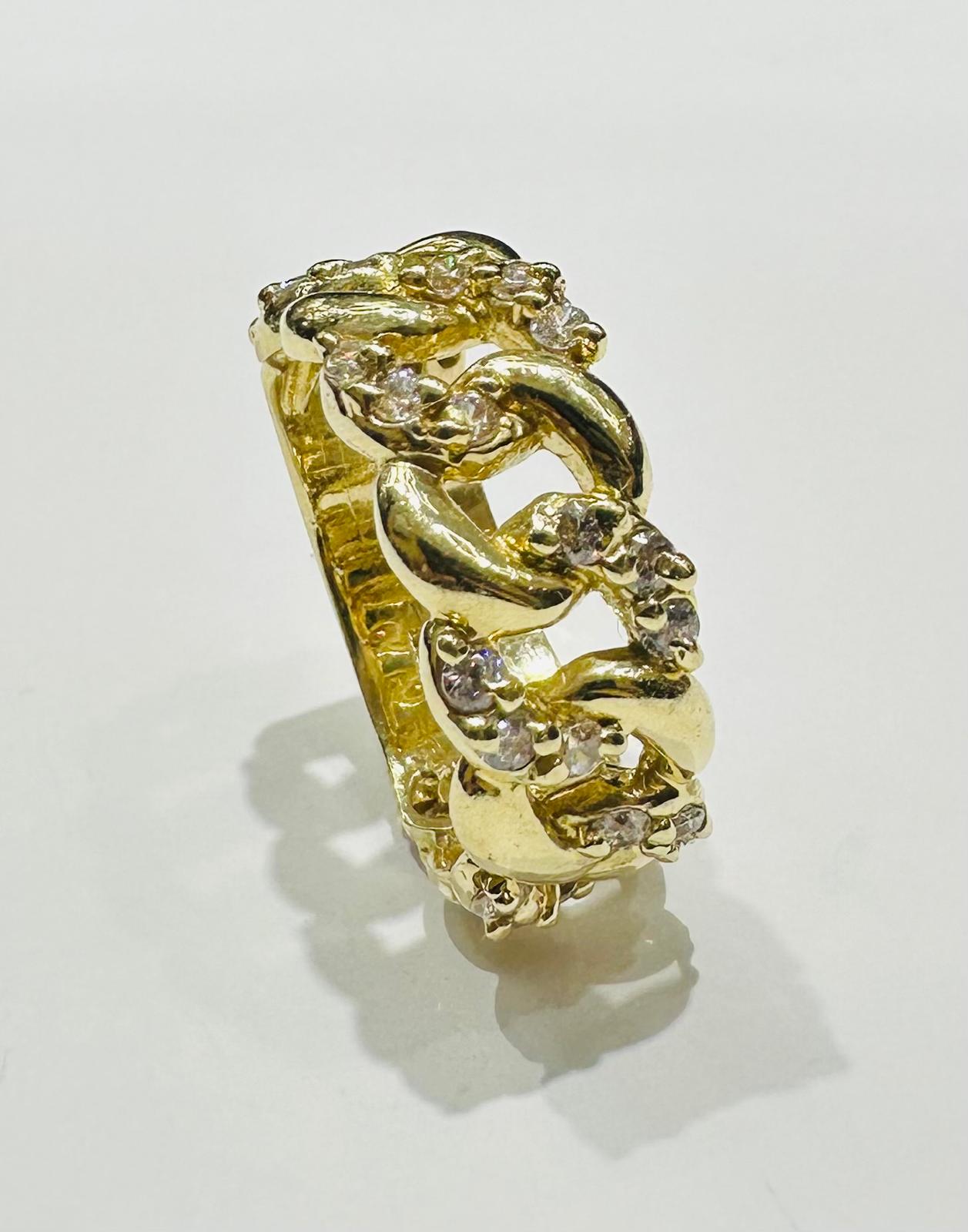 10K GOLD CUBAN LINK RING WITH CZ STONES - WEIGHT: 7.1gm