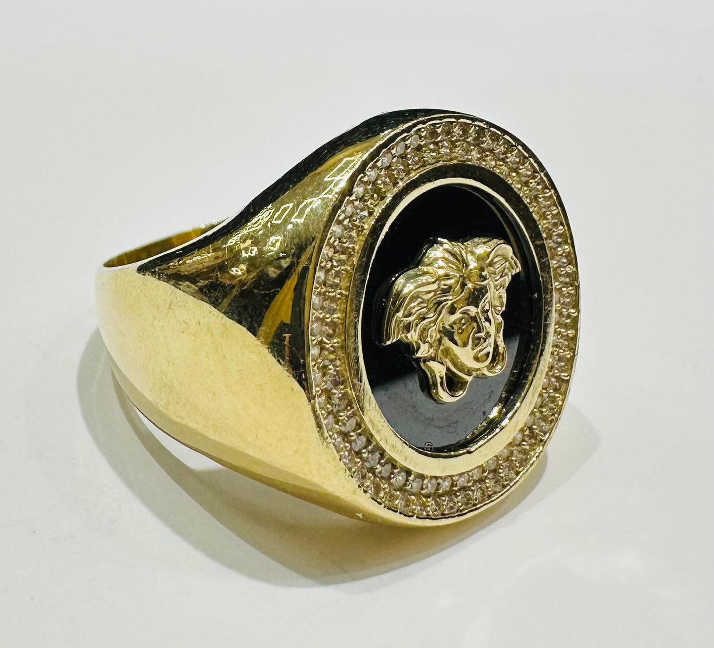 10K GOLD MEDUSA HEAD RING WITH CZ STONES - WEIGHT: 9.5gm