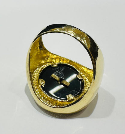 10K GOLD MEDUSA HEAD RING WITH CZ STONES - WEIGHT: 9.5gm
