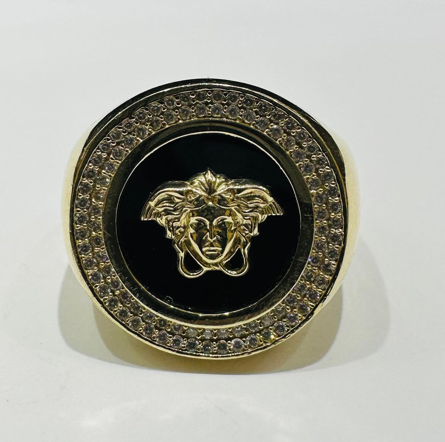 10K GOLD MEDUSA HEAD RING WITH CZ STONES - WEIGHT: 9.5gm