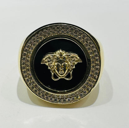 10K GOLD MEDUSA HEAD RING WITH CZ STONES - WEIGHT: 9.5gm