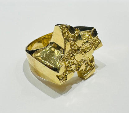 10K GOLD TEXAS NUGGET RING - WEIGHT: 9.1gm