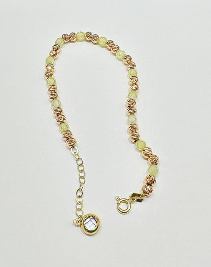 10K ROSE GOLD TWO TONED BEADS  BRACELET- WEIGHT: 6.5gm