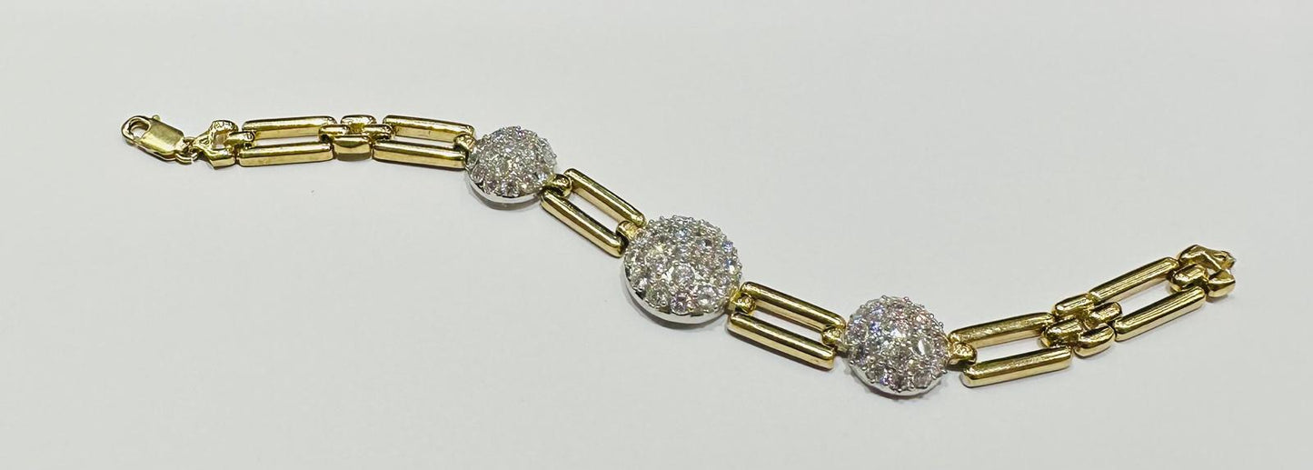10K GOLD WHITE SAPPHIRE LINK BRACELET- WEIGHT: 24.4gm
