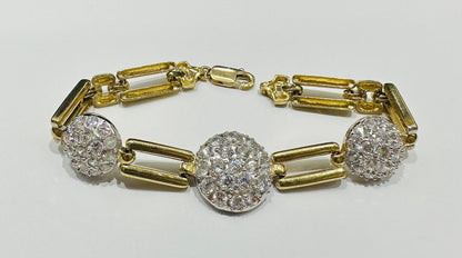 10K GOLD WHITE SAPPHIRE LINK BRACELET- WEIGHT: 24.4gm