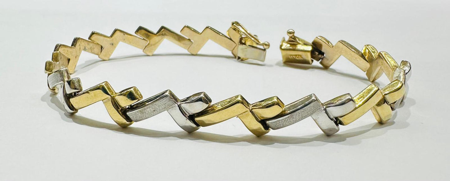 10K GOLD TWO TONED LINK BRACELET- WEIGHT: 6.8gm