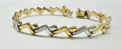 10K GOLD TWO TONED LINK BRACELET- WEIGHT: 6.8gm