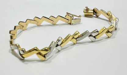 10K GOLD TWO TONED LINK BRACELET- WEIGHT: 6.8gm