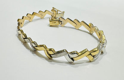 10K GOLD TWO TONED LINK BRACELET- WEIGHT: 6.8gm