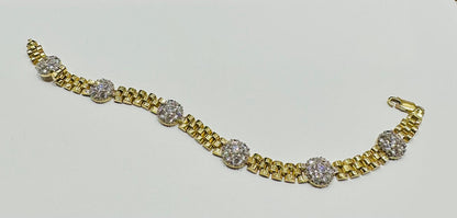 10K GOLD ROLEX LINK WHITE SAPPHIRE BRACELET- WEIGHT: 24.6gm
