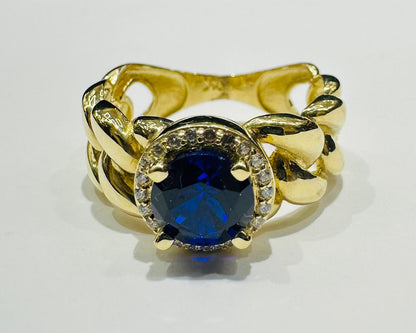 14K GOLD BLUE SAPPHIRE RING WITH CZ STONES- WEIGHT: 3.4gm