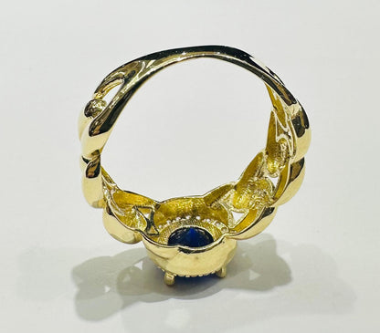 14K GOLD BLUE SAPPHIRE RING WITH CZ STONES- WEIGHT: 3.4gm
