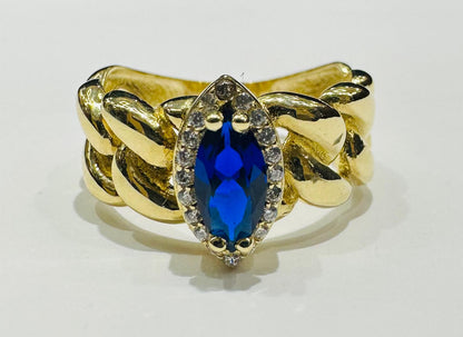 14K GOLD BLUE SAPPHIRE RING WITH CZ STONES- WEIGHT: 3.4gm