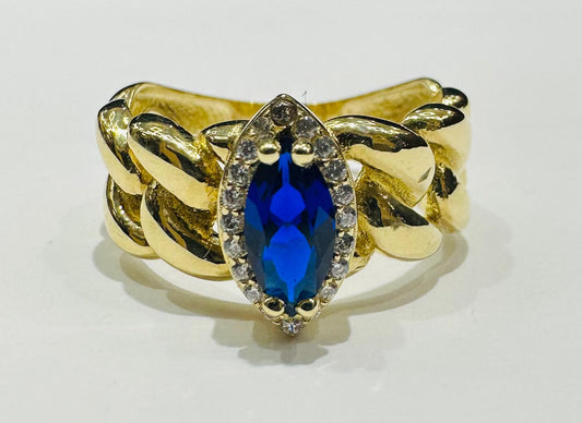 14K GOLD BLUE SAPPHIRE RING WITH CZ STONES- WEIGHT: 3.4gm