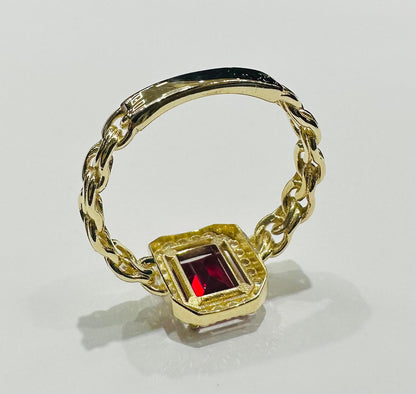 14K GOLD RED RUBY RING WITH CZ STONES- WEIGHT: 3.4gm