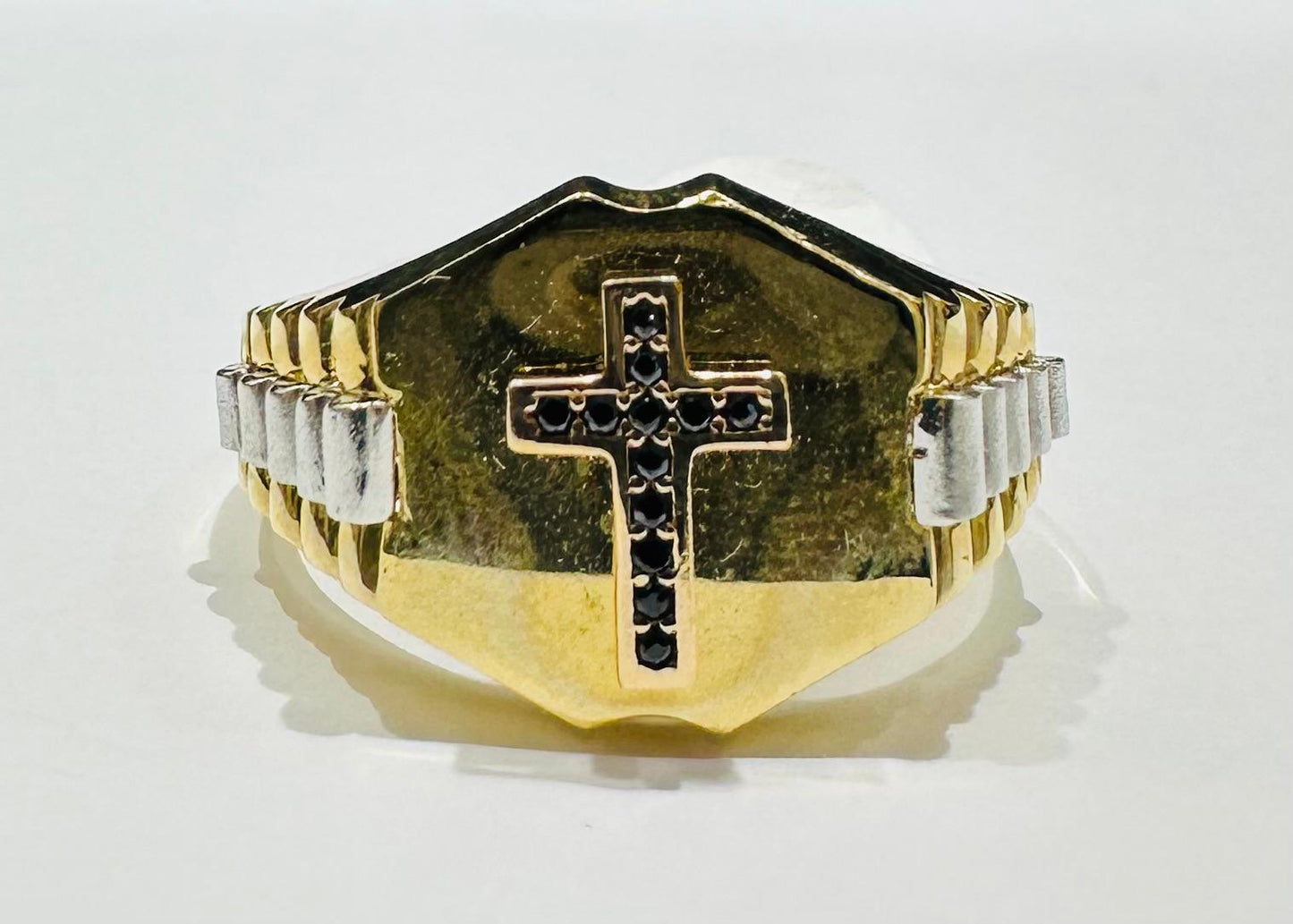 14K GOLD TWO TONED CROSS RING- WEIGHT: 6.0gm
