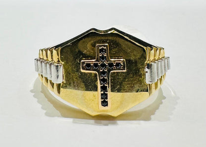 14K GOLD TWO TONED CROSS RING- WEIGHT: 6.0gm