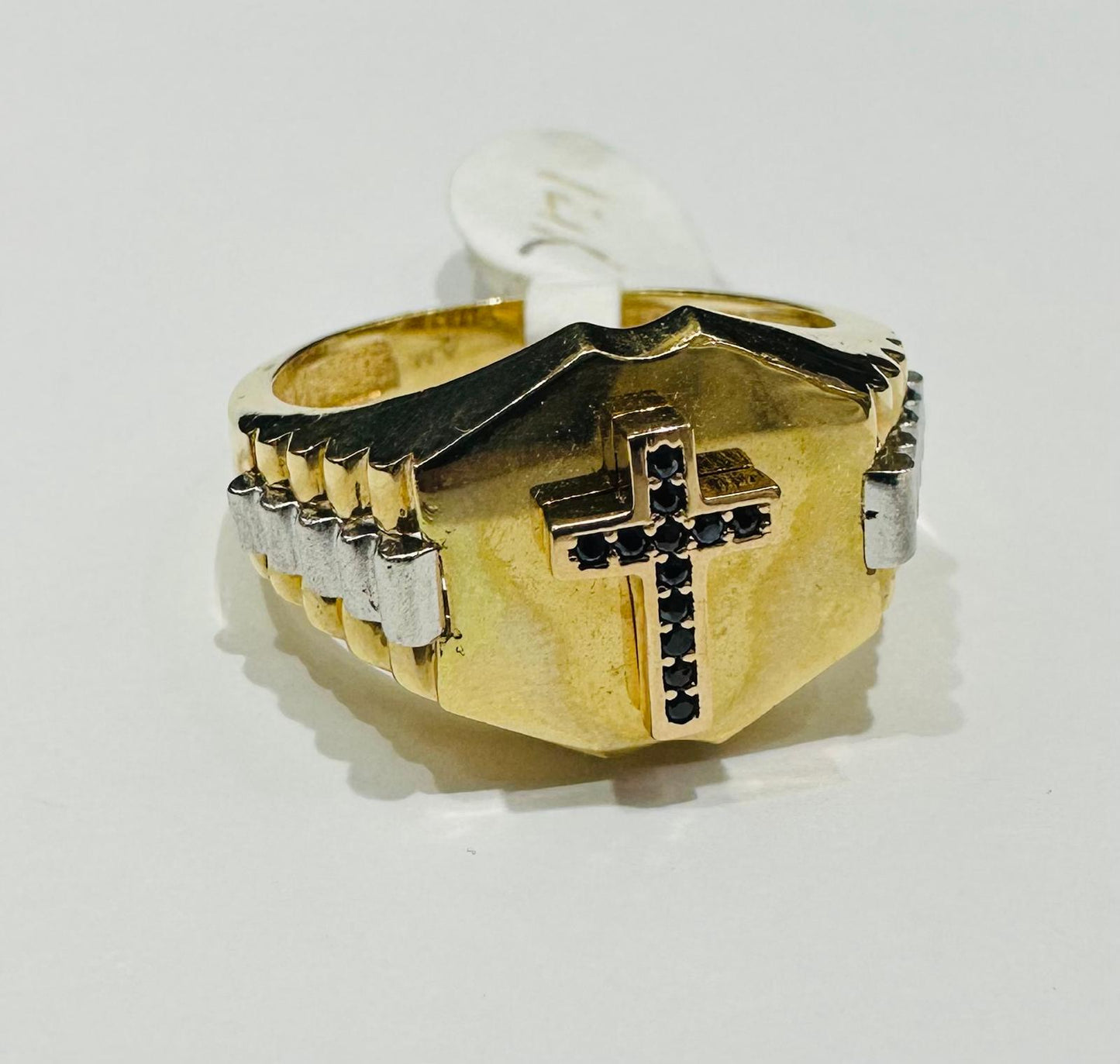 14K GOLD TWO TONED CROSS RING- WEIGHT: 6.0gm