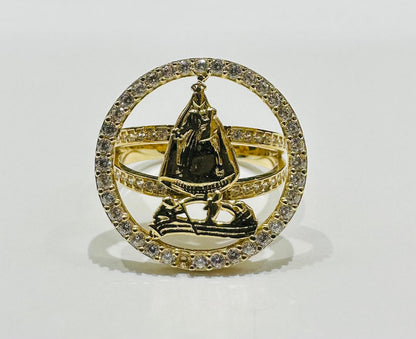 14K GOLD VIRGIN OF CHARITY RING WITH CZ STONES- WEIGHT: 4.4gm