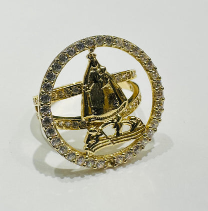 14K GOLD VIRGIN OF CHARITY RING WITH CZ STONES- WEIGHT: 4.4gm