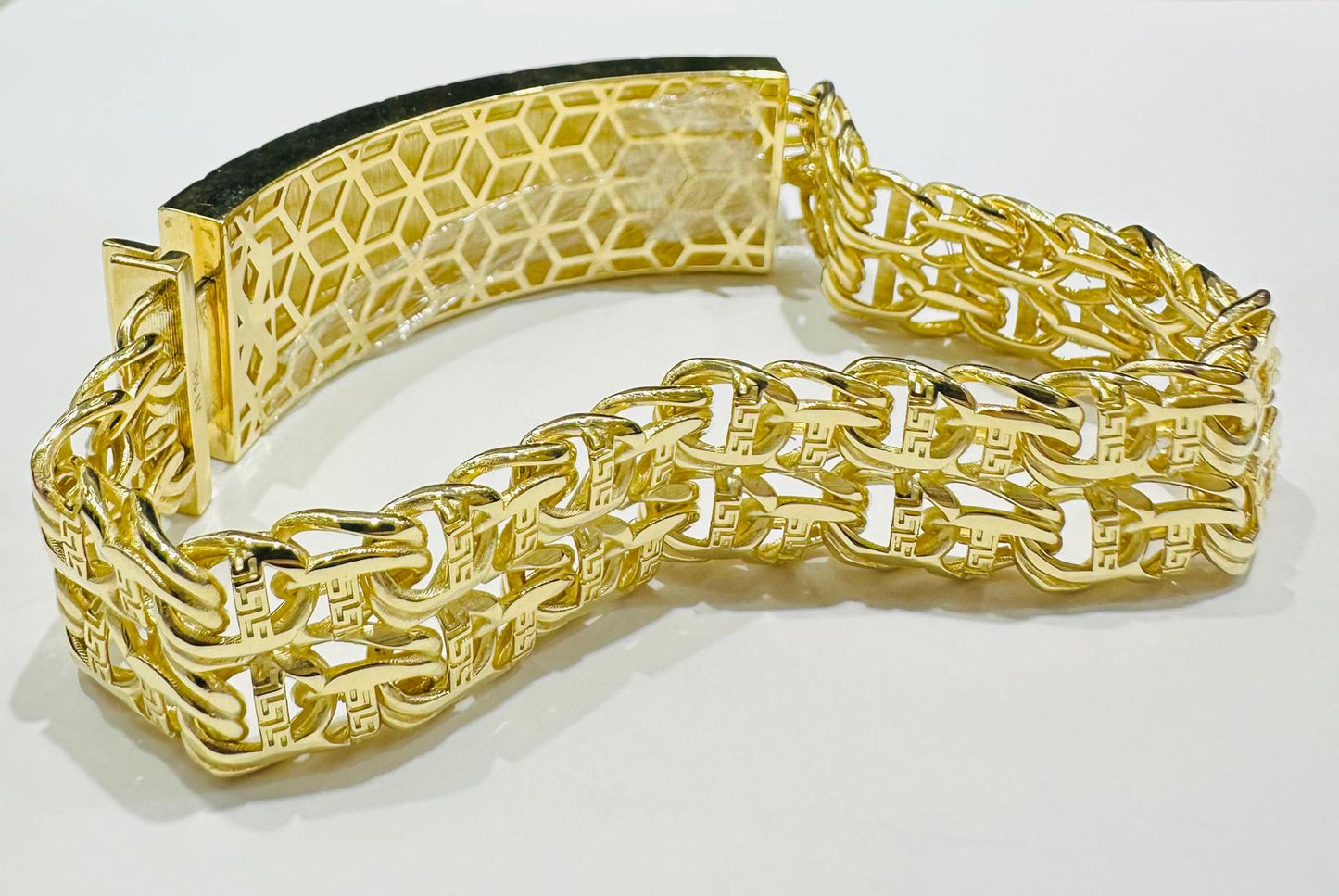 10K GOLD DOUBLE CHINO LINK ID BRACELET-  9"  WEIGHT: 36.9gm