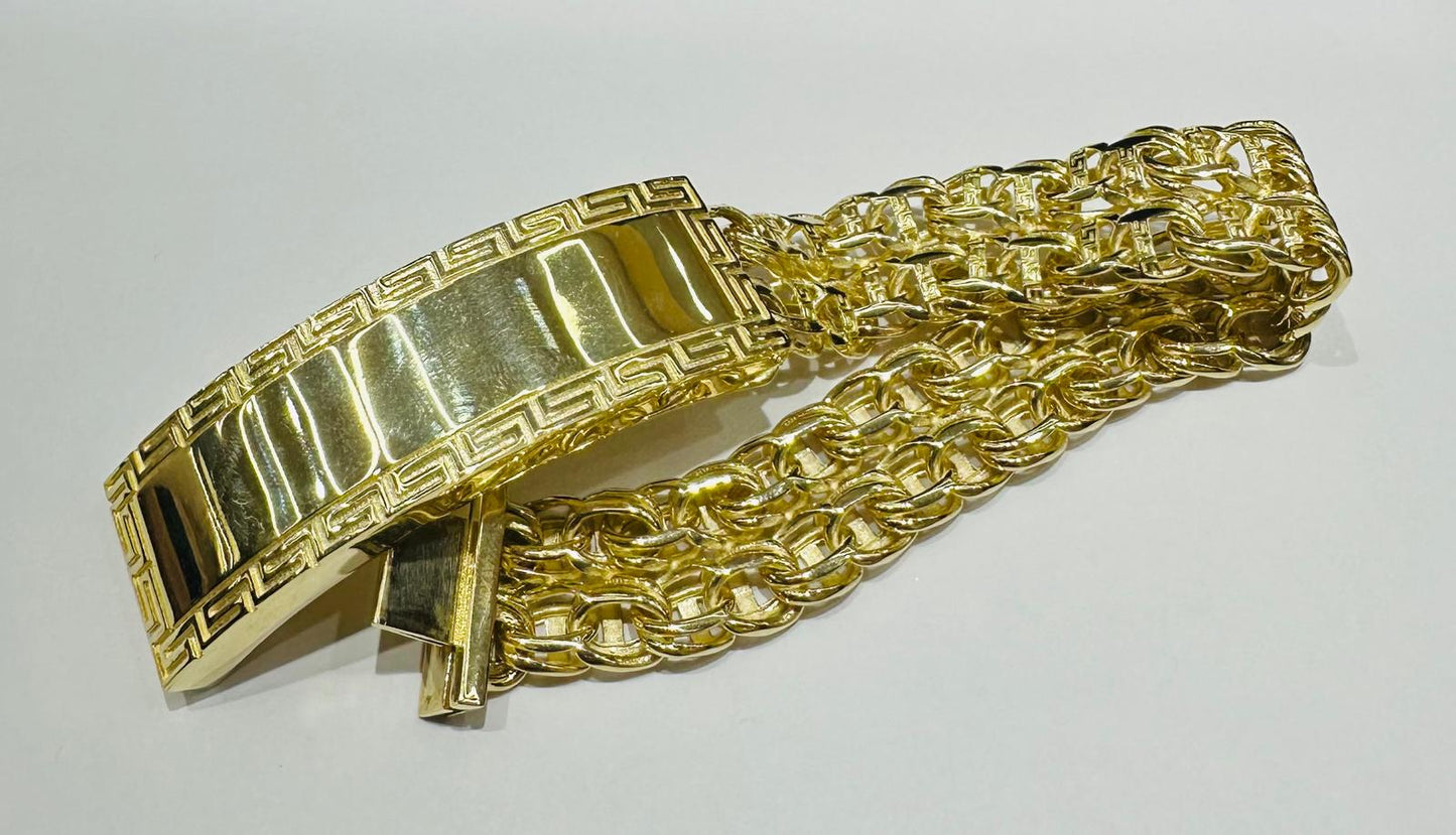 10K GOLD DOUBLE CHINO LINK ID BRACELET-  9"  WEIGHT: 36.9gm