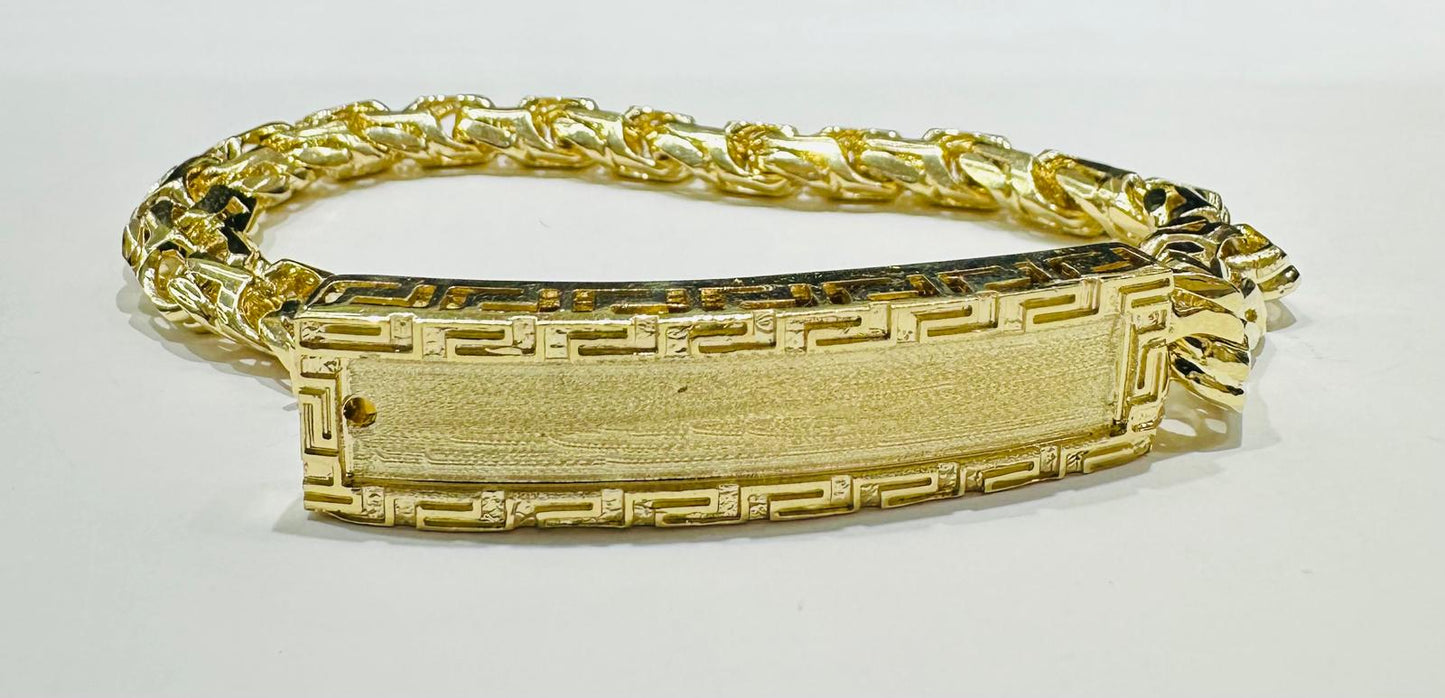 10K GOLD CHINO LINK GREEK ID BRACELET-  9"  WEIGHT: 50.4gm