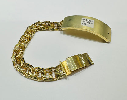10K GOLD CHINO LINK ID BRACELET BRACELET-  8"  WEIGHT: 58.6gm