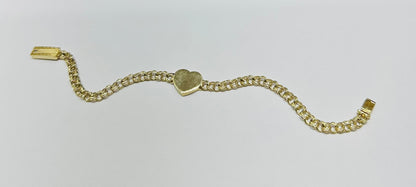 10K GOLD HEART CHINO LINK BRACELET-  7.5"  WEIGHT: 7.7gm