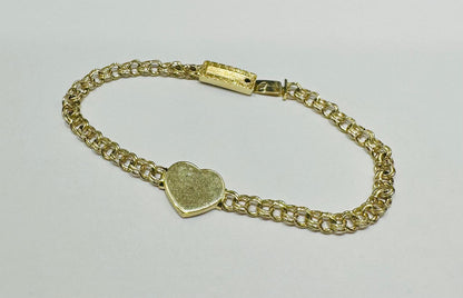 10K GOLD HEART CHINO LINK BRACELET-  7.5"  WEIGHT: 7.7gm