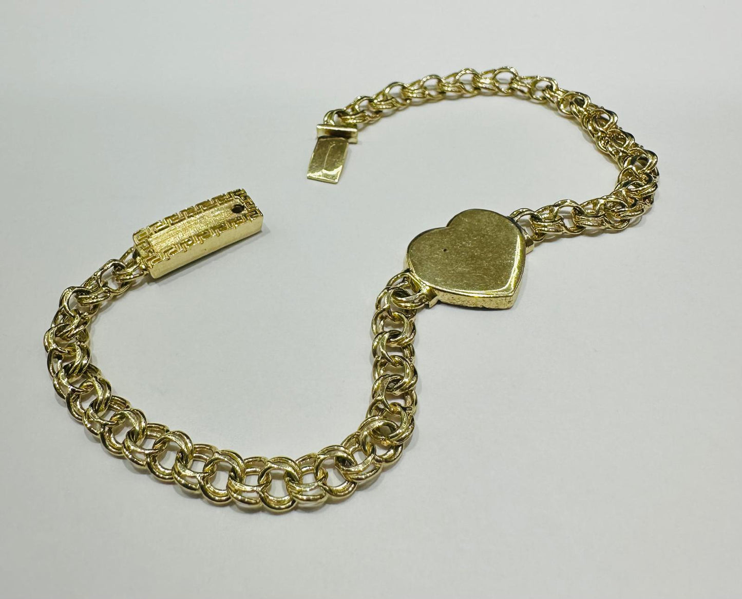 10K GOLD HEART CHINO LINK BRACELET-  7.5"  WEIGHT: 7.7gm