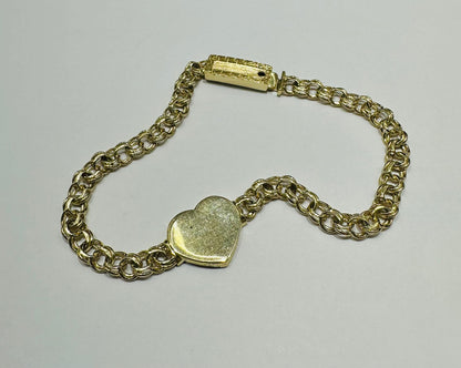 10K GOLD HEART CHINO LINK BRACELET-  7.5"  WEIGHT: 7.7gm