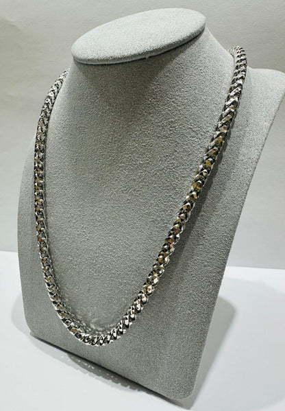 10K WHITE GOLD DIAMOND CUT FRANCO LINK NECKLACE-  24"  4.75mm  67.1gm