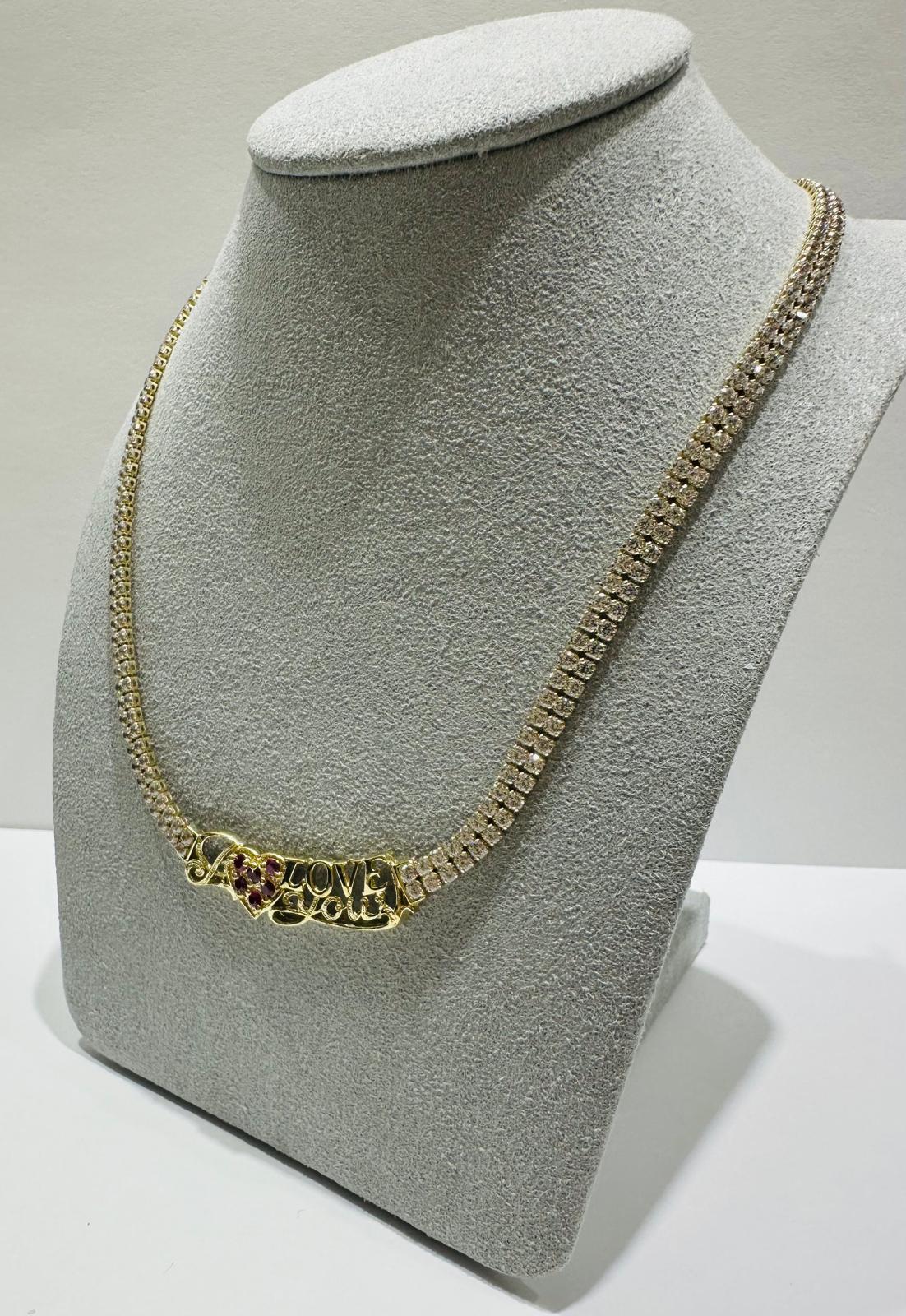 10K GOLD WHITE SAPPHIRE " I LOVE YOU " NECKALCE- WEIGHT: 13.5gm