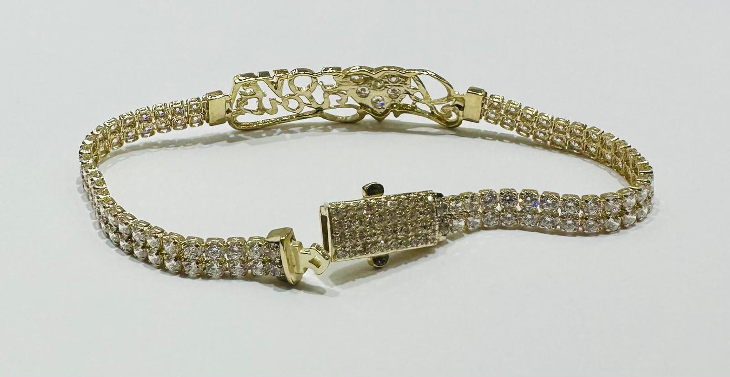 10K GOLD WHITE SAPPHIRE " I LOVE YOU " TENNIS BRACELET - WEIGHT: 8.3gm