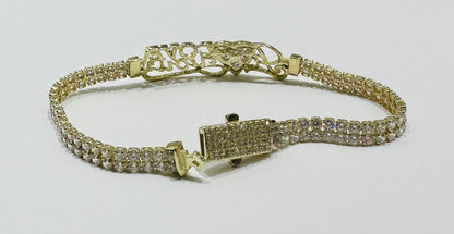 10K GOLD WHITE SAPPHIRE " I LOVE YOU " TENNIS BRACELET - WEIGHT: 8.3gm