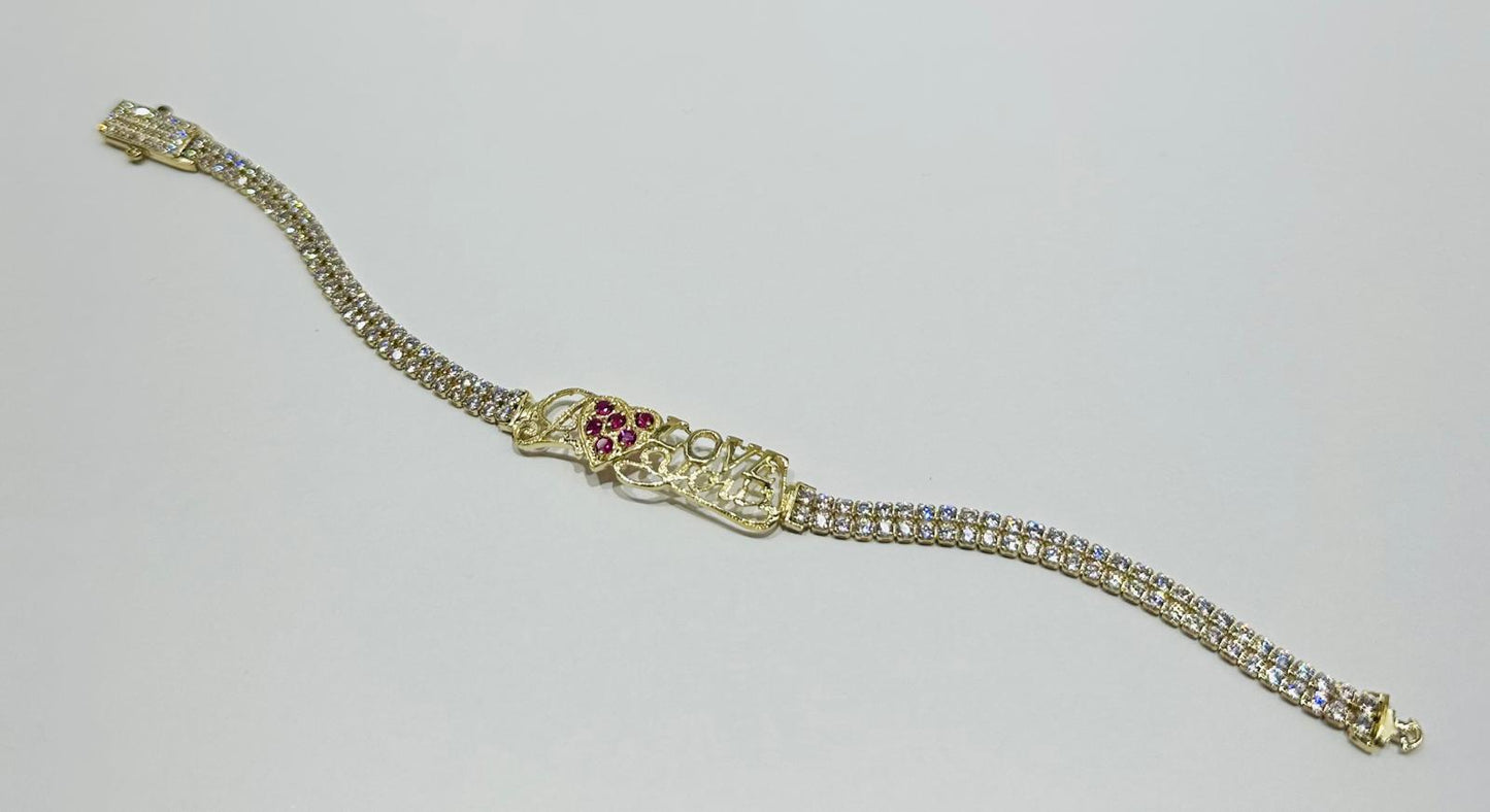 10K GOLD WHITE SAPPHIRE " I LOVE YOU " TENNIS BRACELET - WEIGHT: 8.6gm