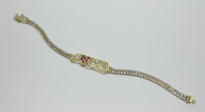 10K GOLD WHITE SAPPHIRE " I LOVE YOU " TENNIS BRACELET - WEIGHT: 8.6gm