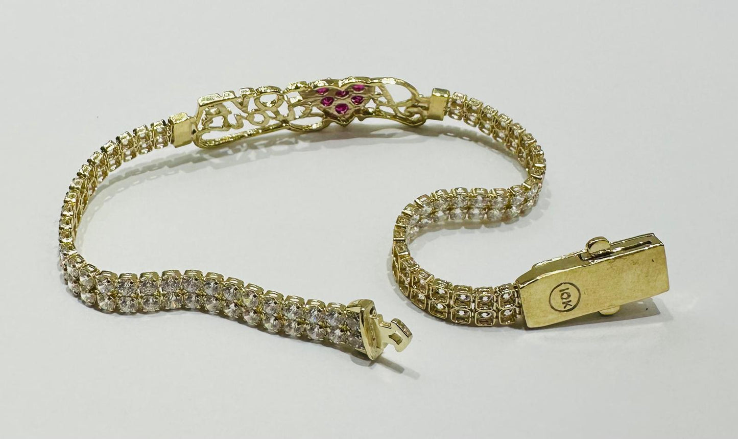 10K GOLD WHITE SAPPHIRE " I LOVE YOU " TENNIS BRACELET - WEIGHT: 8.6gm