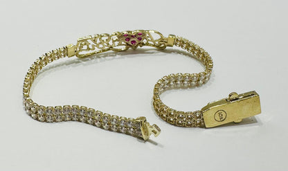 10K GOLD WHITE SAPPHIRE " I LOVE YOU " TENNIS BRACELET - WEIGHT: 8.6gm