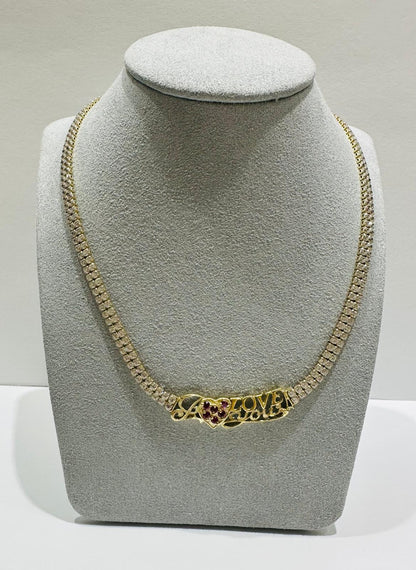 10K GOLD WHITE SAPPHIRE " I LOVE YOU " NECKALCE- WEIGHT: 14.7gm